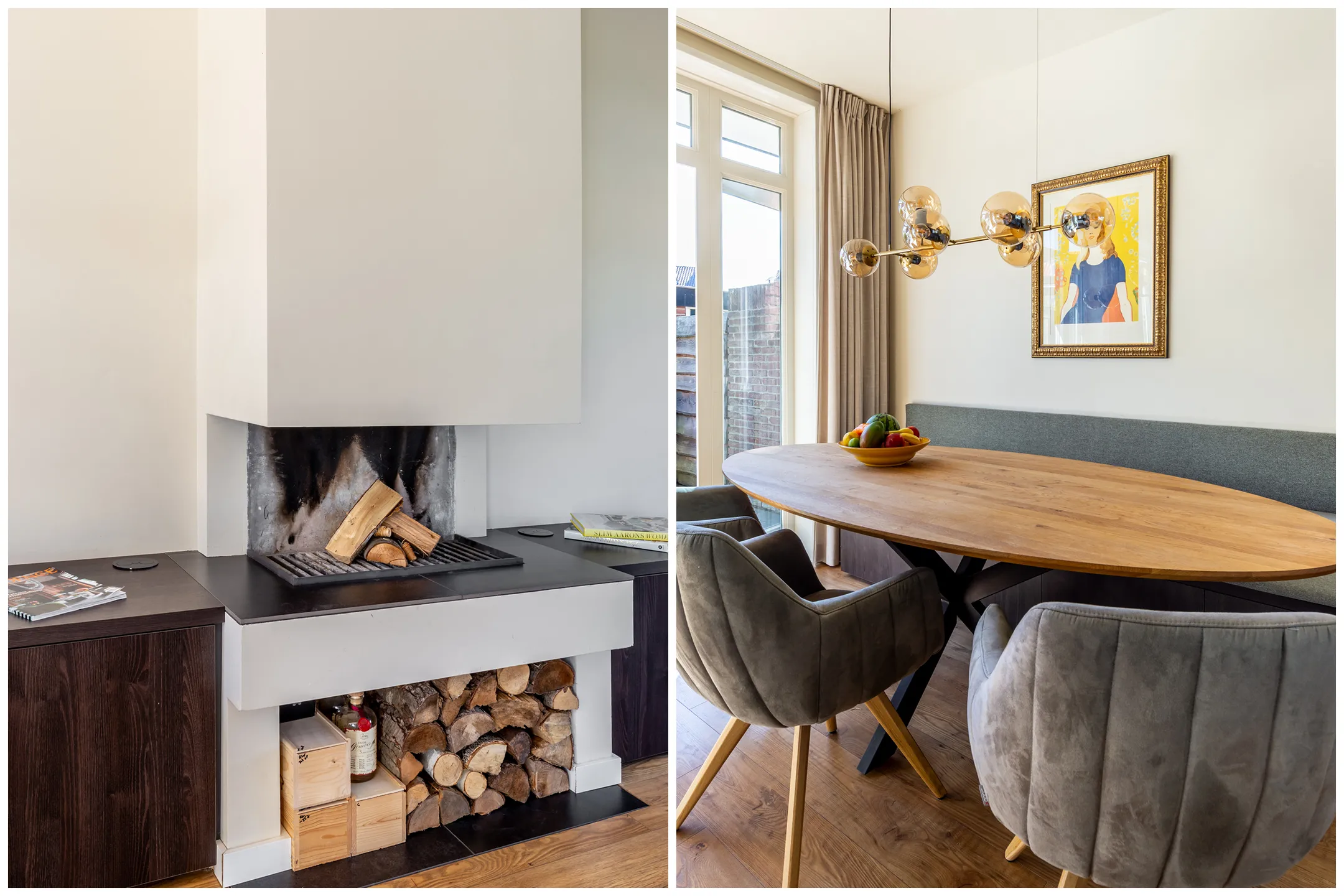 Woonhuis Haarlem met donkerblauwe ingebouwde kasten en rode stoel